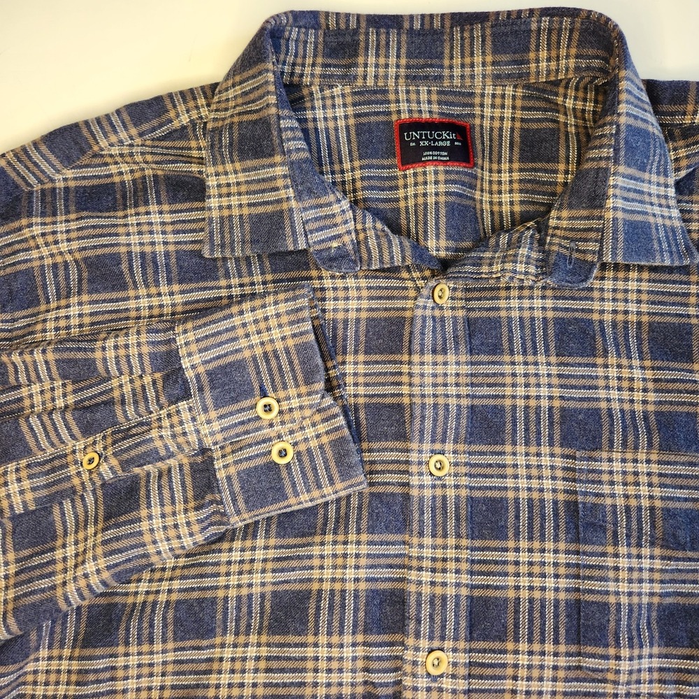 UNTUCKit Plaid Relusso Flannel Shirt Mens 2XL Blue Gray Long‎ Sleeve Button Up